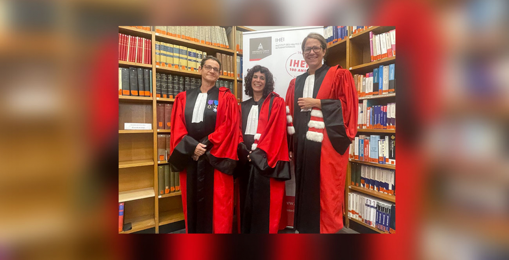 Photo de la direction de l'IHEI : Pascale Martin-Bidou, Niki Aloupi et Claire Crépet-Daigremont,